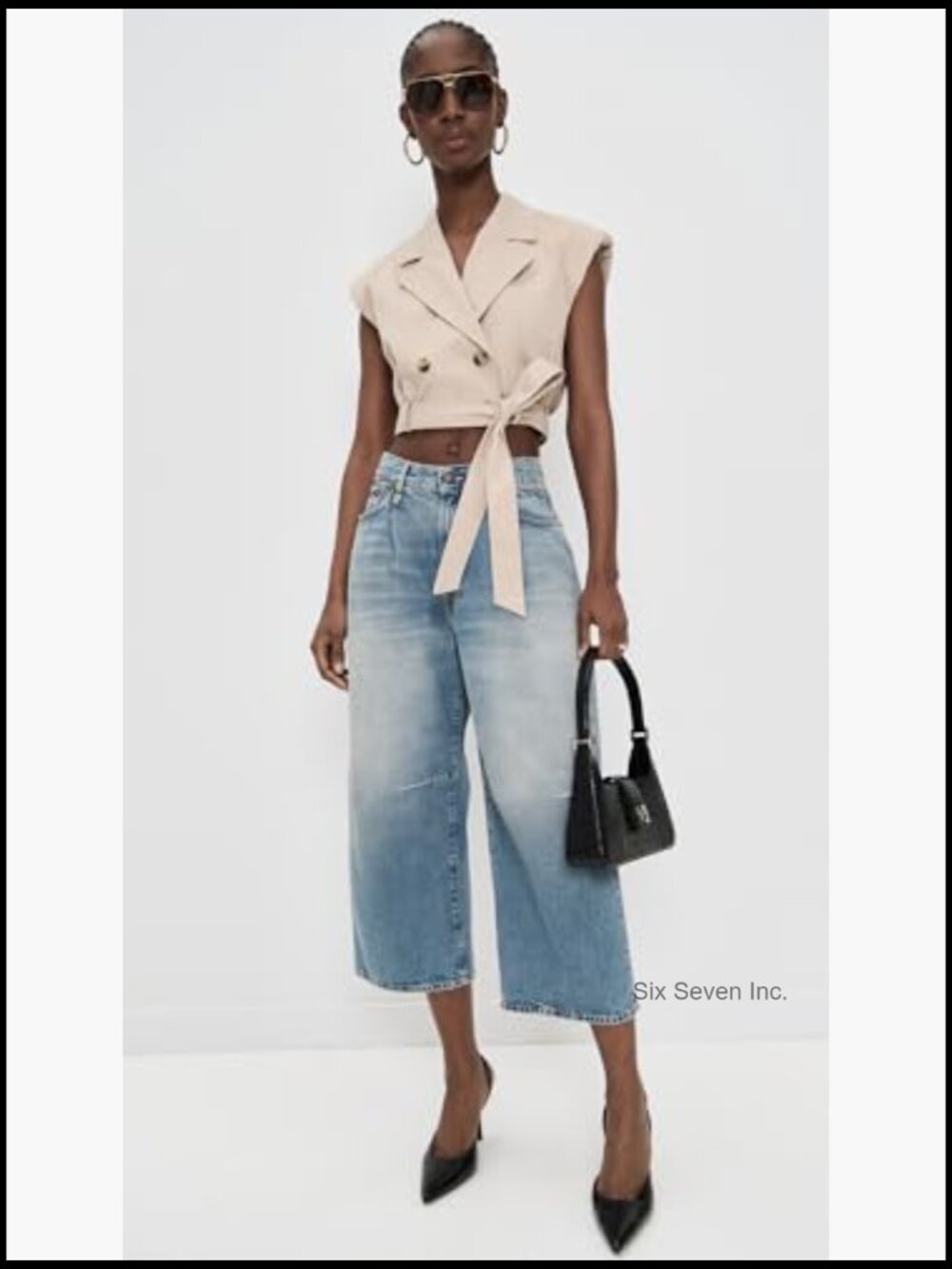 Double-Breasted Sleeveless Vest with Tie Belt and Padded Shoulders - Picture 3 of 6